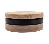 Vente-unique - Table Basse Ronde pivotante Janita - 3 Plateaux modulables, Finition Bois Naturel & Noir, Design Moderne et Pratique, avec Niche intégrée pour Un Salon élégant et Fonctionnel
