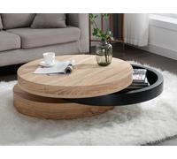 Table basse pivotante ronde avec 1 niche en MDF - Noir et naturel clair - JANITA