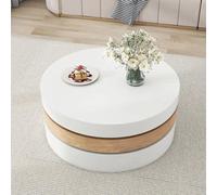 Table basse pivotante - ronde, blanche et noire, en MDF avec placage de bois de frêne - meuble extensible pour salon