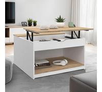 IDMarket - Table Basse Plateau relevable carrée ELEA avec Coffre Bois Blanc et façon hêtre
