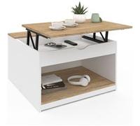 Table basse plateau relevable carrée elea avec coffre bois blanc et façon hêtre