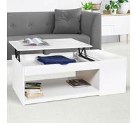 Table basse plateau relevable ELEA avec coffre bois blanc