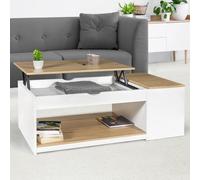 Table basse plateau relevable ELEA avec coffre bois blanc et façon hêtre