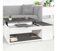 Table basse plateau relevable ELEA avec coffre bois blanc et gris