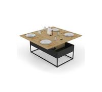 IDMarket Table basse Boston – Plateau relevable rectangulaire convertible 100 cm design industriel