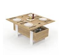 Table basse plateau relevable rectangulaire convertible en table à manger PHOENIX 97,5 cm bois et blanc