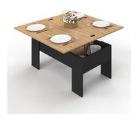 IDMarket Table basse TARA – Plateau relevable convertible en table à manger 100 cm Noir/Hêtre