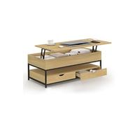 IDMarket - Table Basse Plateau relevable rectangulaire Detroit avec 2 tiroirs Design Industriel