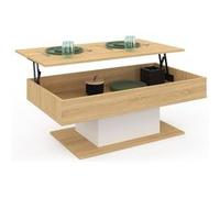 IDMarket Table basse plateau relevable Eden rectangulaire bois et blanc