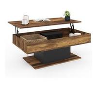 IDMarket – Table basse EDEN plateau relevable rectangulaire bois foncé effet vieilli et noir