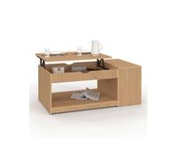 IDMarket - Table Basse Plateau relevable rectangulaire Juliette avec Coffre Lattes tasseau Bois Coloris chêne