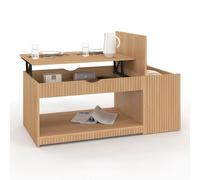 Table basse plateau relevable rectangulaire JULIETTE avec coffre lattes tasseau bois coloris chêne