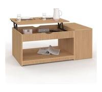 IDMarket - Table Basse Plateau relevable rectangulaire Juliette avec Coffre Lattes tasseau Bois Coloris chêne
