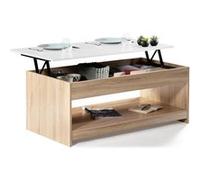 IDMARKET Table basse plateau relevable rectangulaire SOA bois imitation hêtre plateau blanc