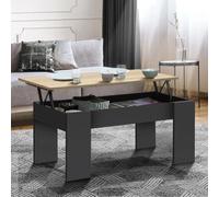 IDMarket Table basse Tara – plateau relevable rectangulaire bois noir et imitation hêtre