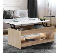 IDMarket Table basse SOA - Plateau relevable rectangulaire, bois imitation hêtre, plateau blanc