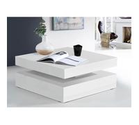 Table basse plateau rotatif - Carré Blanc brillant - 78 x 78 x 36 cm - COFFEE