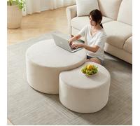 Table basse pouf ronde 2 pièces - Rembourrée en mousse, design moderne - Sans assemblage, pour salon