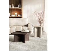 Table basse - QUBEO - 60 cm - carrée - frêne brun effet bois - piètement en croix
