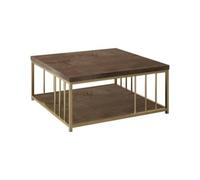 Table basse Raiden, Table basse, Porte-revues pour canapé, Etagère de salon, 90x90h40 cm, Noyer et Or