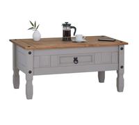 Table basse RAMON table d'appoint rectangulaire en pin massif gris et brun avec 1 tiroir, meuble de salon style mexicain en bois