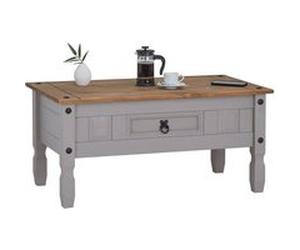 Table basse RAMON table d'appoint rectangulaire en pin massif gris et brun avec 1 tiroir, meuble de salon style mexicain en bois Gris/Naturel G