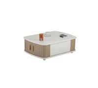 Table Basse Rectangle 80 cm Blanche - Chêne Naturel - L 80 x l 57 x H 28.2 cm