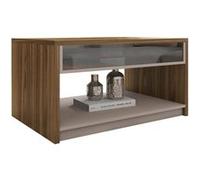 Table Basse Rectangle 90 cm Vitrée Chêne et Taupe L 90.2 H 47.5 P 60 cm - L 90.2 x l 60 x H 47.5 cm Taupe G