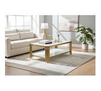 Table basse rectangle double plateau verre effet Marbré Blanc 120cm FLUTE