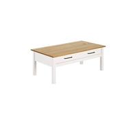 Table Basse Rectangulaire 1 Tiroir Bois Ciré et Blanc - TINA -