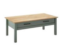 Table Basse Rectangulaire 1 Tiroir Bois Ciré et Vert - TINA - ALTOBUY Vert G
