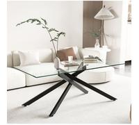 Table basse rectangulaire 120 x 60 x 46 cm en verre trempé transparent avec pieds en métal noir