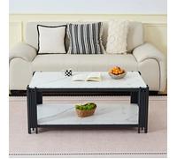 Table basse rectangulaire avec pieds en métal, plateau marbré, mobilier de salon moderne, blanc et noir - H46 x L1140 x P64 cm
