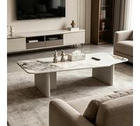 Table Basse Rectangulaire avec Plateau en Ardoise pour Salon, Table Basse Moderne Et Minimaliste en Ardoise Massive, pour Salle À Manger Ou Petit Appartement,White b 55.1 inch