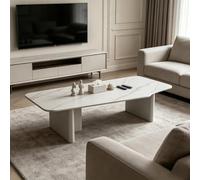 Table Basse Rectangulaire avec Plateau en Ardoise pour Salon, Table Basse Moderne Et Minimaliste en Ardoise Massive, pour Salle À Manger Ou Petit Appartement,White a 47.2 inch