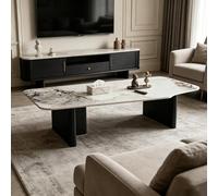 Table Basse Rectangulaire avec Plateau en Ardoise pour Salon, Table Basse Moderne Et Minimaliste en Ardoise Massive, pour Salle À Manger Ou Petit Appartement,White d 55.1 inch