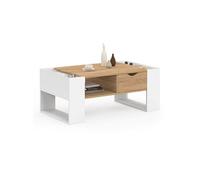 IDMarket Table basse rectangulaire BERYL tiroir bois blanc façon hêtre