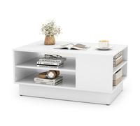 Table Basse Rectangulaire COSTWAY, 2 Étagères de Rangement Ouverte, Table Moderne 86 x 56 x 41 cm, pour Salon Chambre Bureau, Blanc