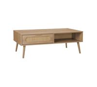 Table basse rectangulaire décor bois et cannage arrondi 1 tiroir EVA