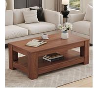 Table Basse Rectangulaire Double Niveau avec Tablette Ouverte - ELVMI - MDF Noyer pour Salon 100×50×44,5 cm