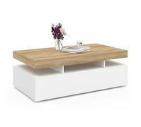 IDMarket - Table basse rectangulaire ELSA 100 cm 2 tiroirs bois blanc plateau façon hêtre