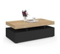 IDMARKET Table basse rectangulaire ELSA 100 cm 2 tiroirs en bois noir et plateau façon hêtre