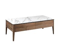 Table basse rectangulaire en porcelaine, marbre et noyer