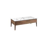 Table basse rectangulaire en porcelaine, marbre et noyer