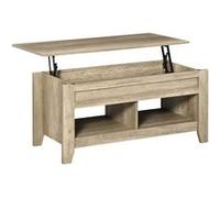 HOMCOM Table Basse Plateau relevable, Table de Salon avec étagères et Compartiment caché,105 x 50 x 49-62,5 cm pour Salon, Chambre, Aspect chêne Clair