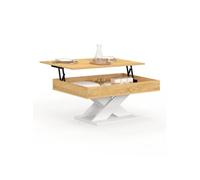 IDMarket - Table basse Alicia rectangulaire 100 cm plateau relevable en bois pied en x blanc