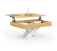 Table basse rectangulaire plateau relevable ALICIA bois et pied blanc