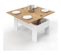 IDMARKET Table basse rectangulaire plateau relevable convertible en table à manger TARA bois blanc et imitation hêtre