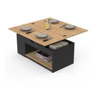 Table basse rectangulaire relevable convertible en table à manger ELEA bois noir et façon hêtre