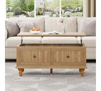 Table basse réglable avec plateau élévable Espace de rangement Mécanisme de hauteur manuel, zone repas/bureau convertible, finition chêne rustique, design peu encombrant et compact de 100 cm (couleur